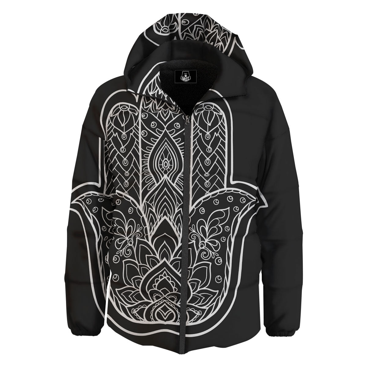Hamsa White And Black Print Down Jacket-grizzshop