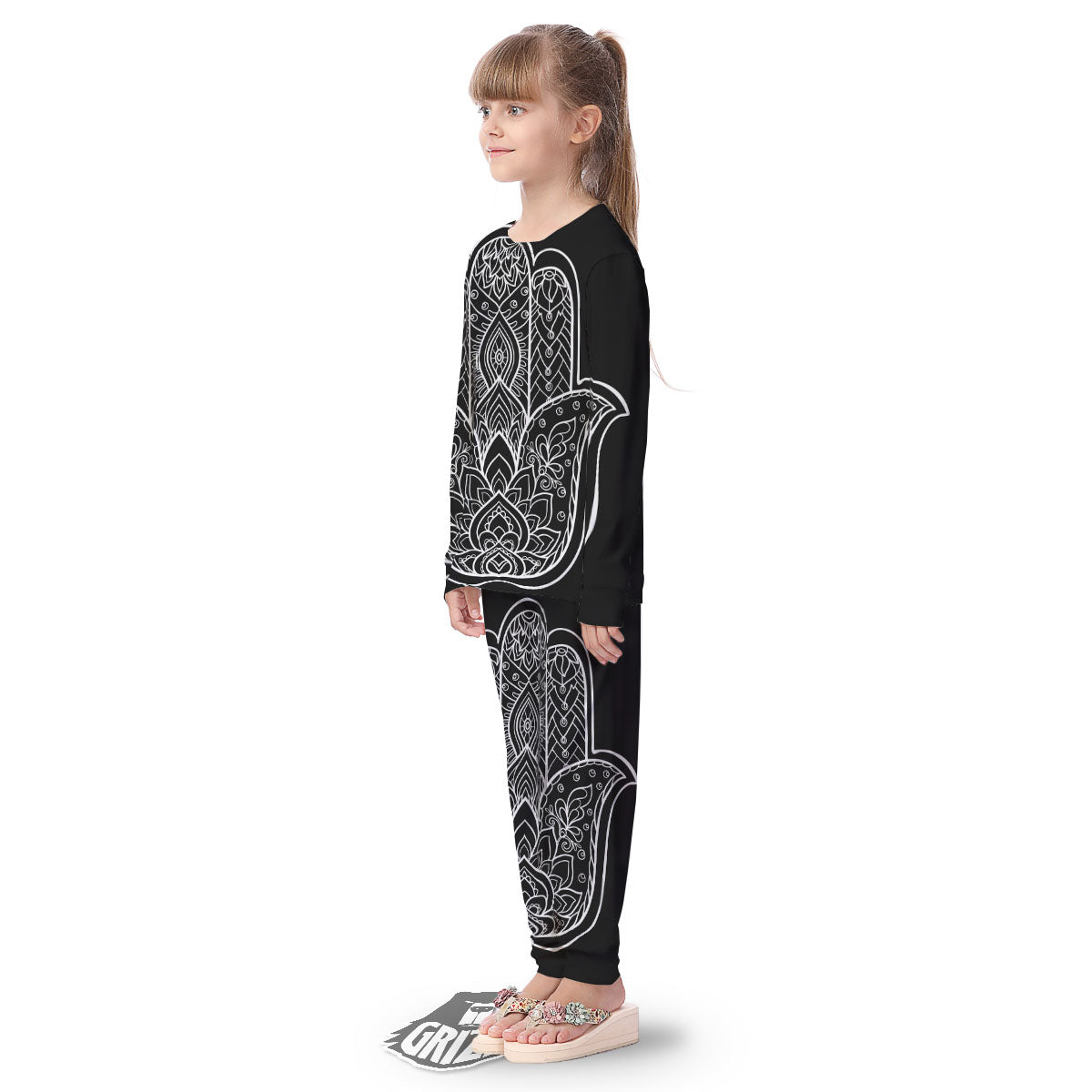 Hamsa White And Black Print Kid's Pajamas-grizzshop