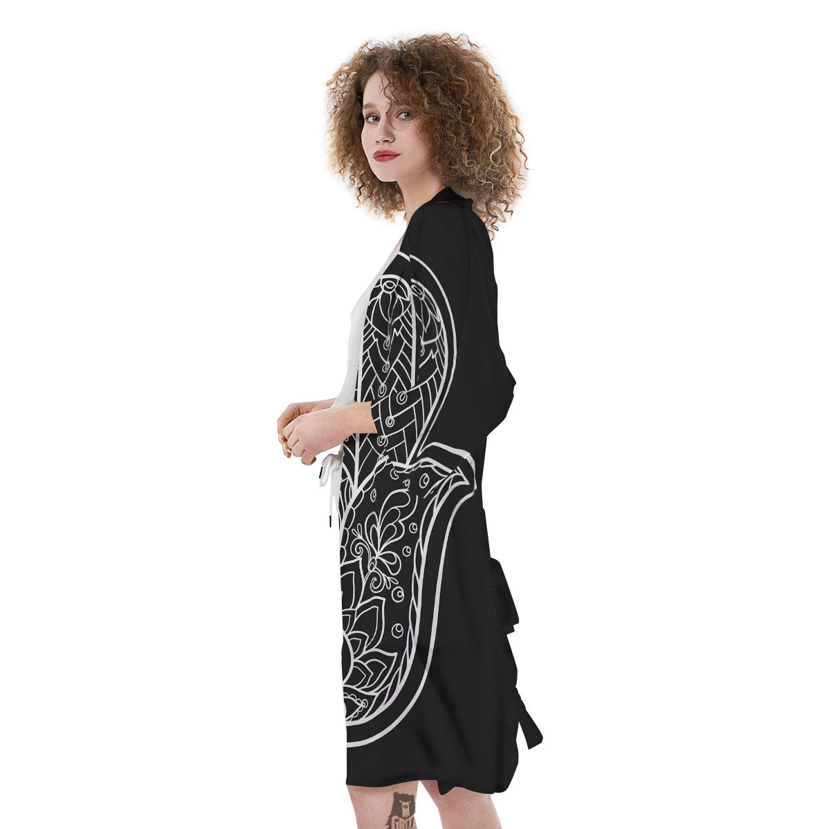 Hamsa White And Black Print Kimono-grizzshop