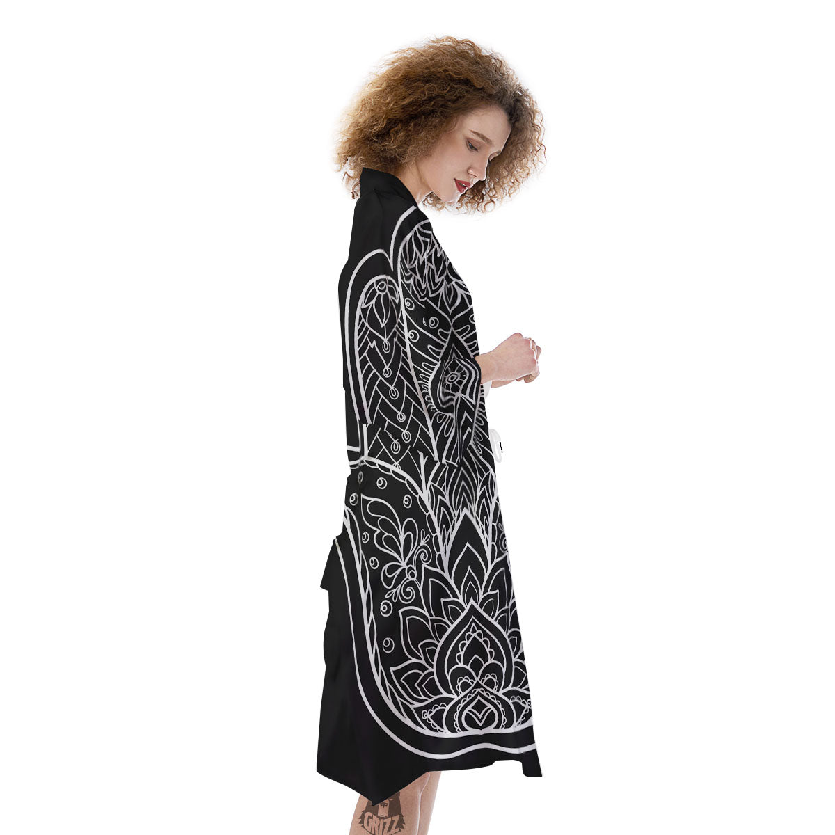 Hamsa White And Black Print Kimono-grizzshop