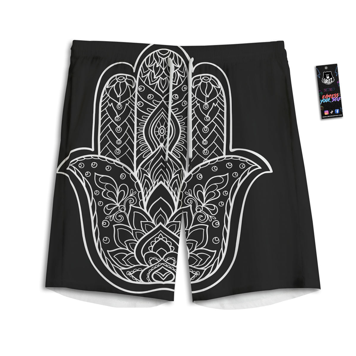 Hamsa White And Black Print Men's Athletic Shorts