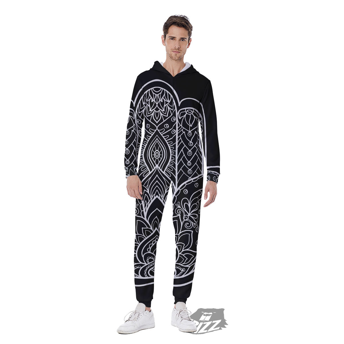 Hamsa White And Black Print Men's Jumpsuit-grizzshop