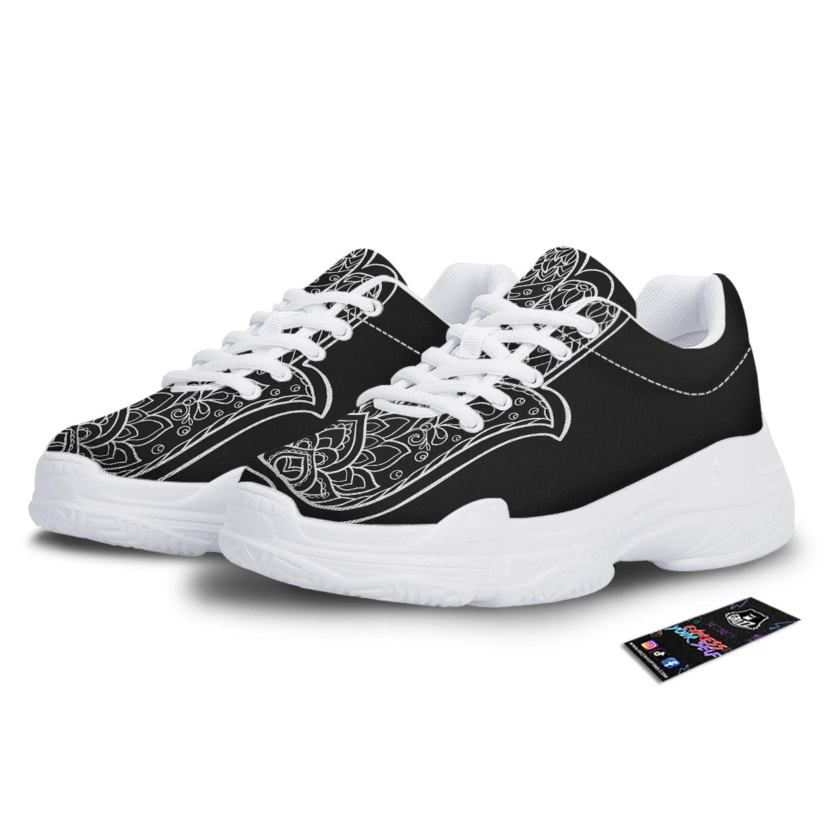 Hamsa White And Black Print White Chunky Shoes-grizzshop