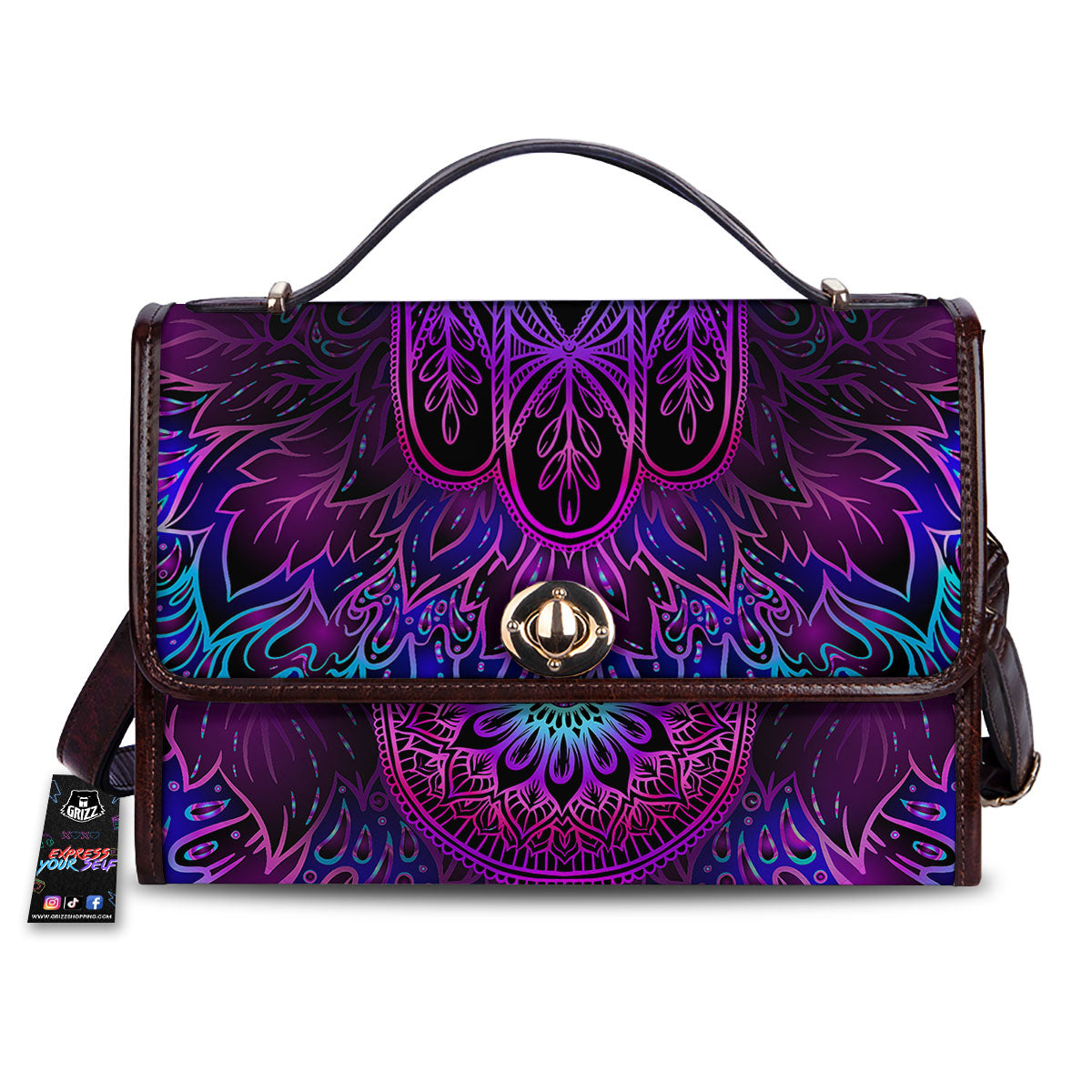 Hamsa Hand Purple Print Women's Satchel Bag