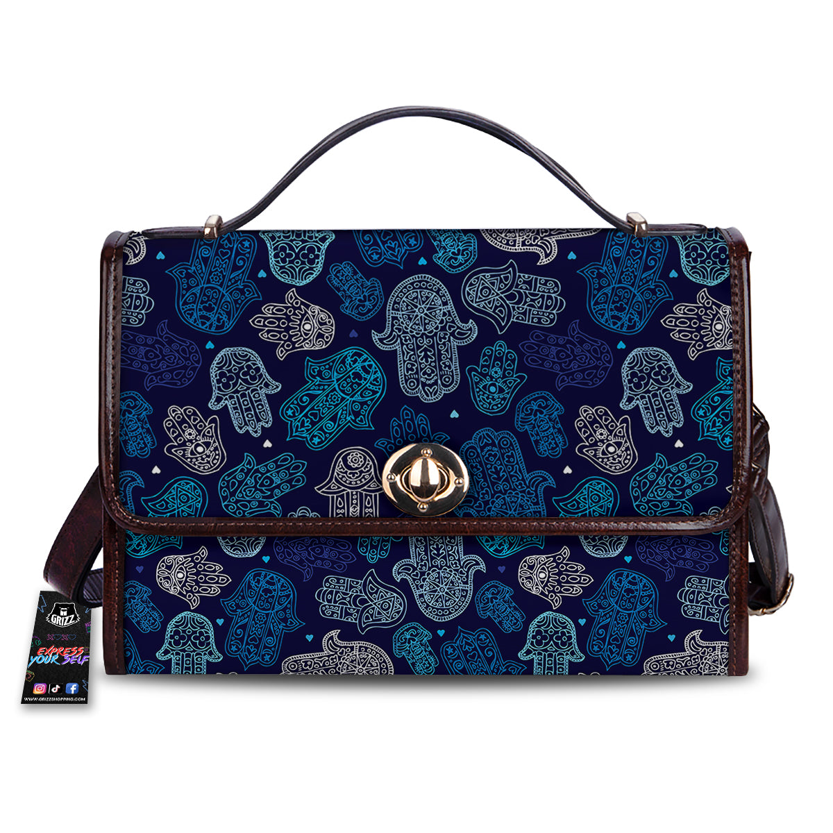 Hamsa Turquoise Print Pattern Women's Satchel Bag