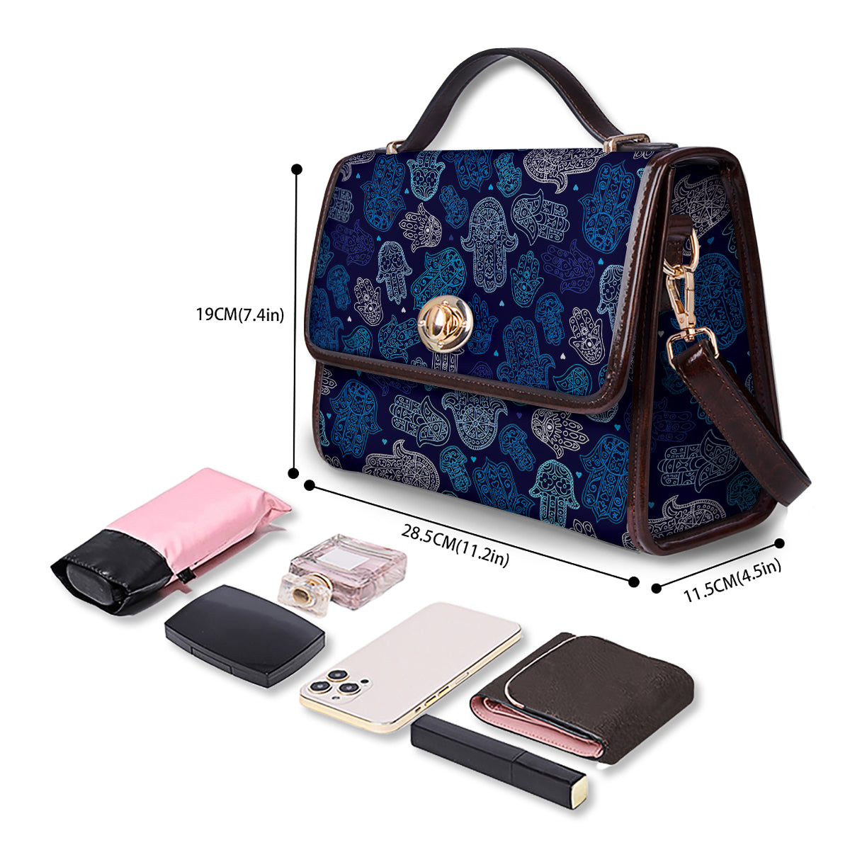Hamsa Turquoise Print Pattern Women's Satchel Bag