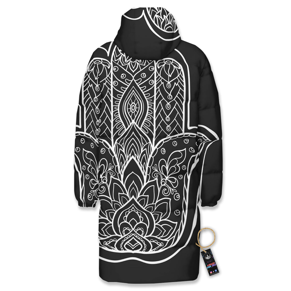 Hamsa White And Black Print Long Down Jacket