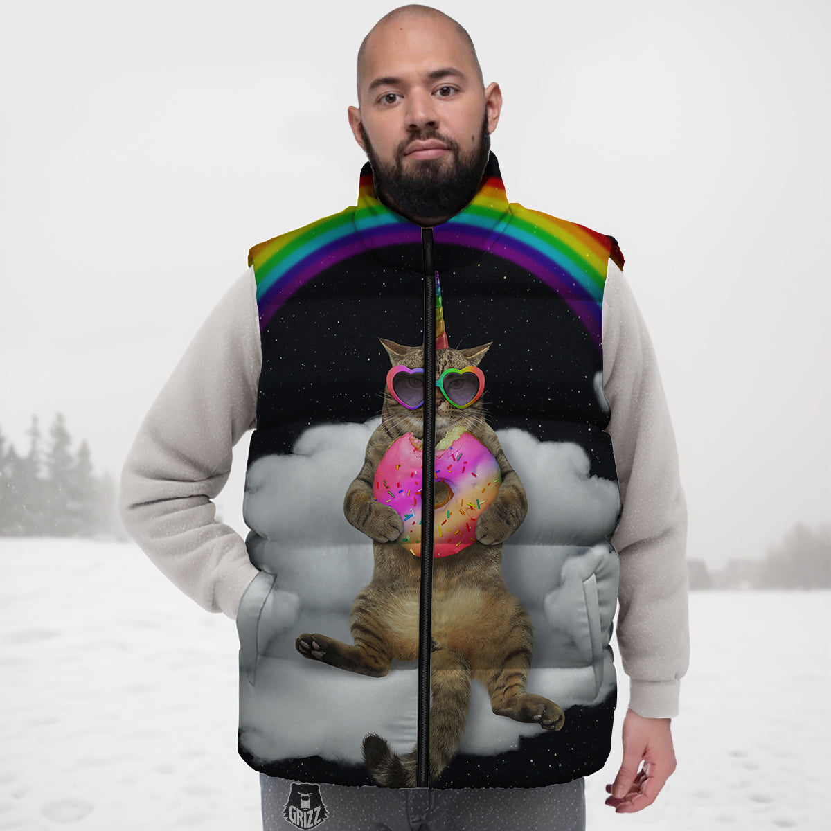 Hamster Eating Pattern Print Down Vest-grizzshop