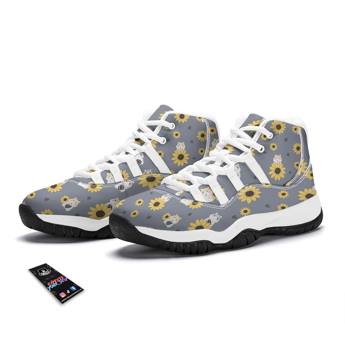 Hamster Sunflower Pattern Print White Bball Shoes-grizzshop