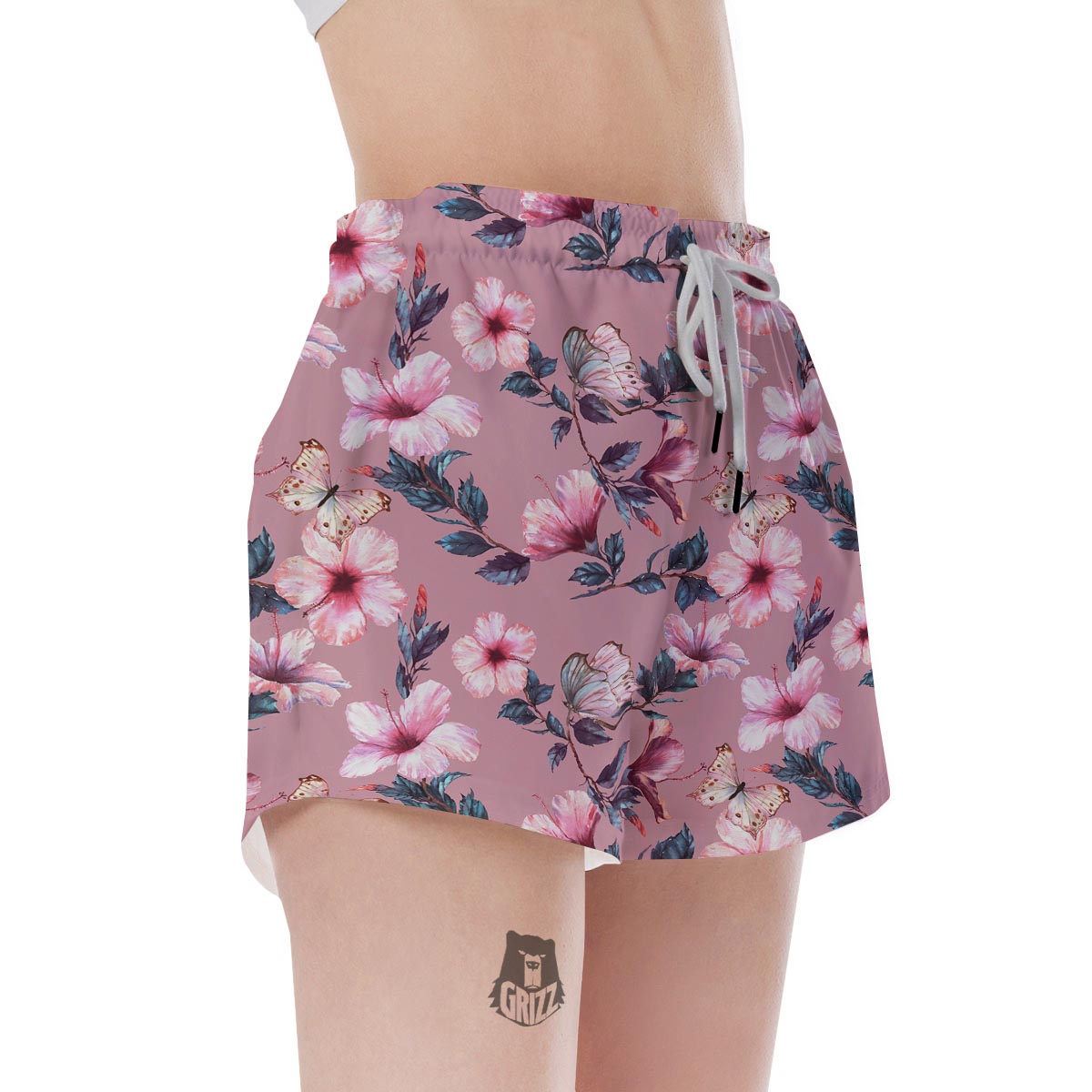 Hand Drawn Hibiscus Print Women's Shorts-grizzshop