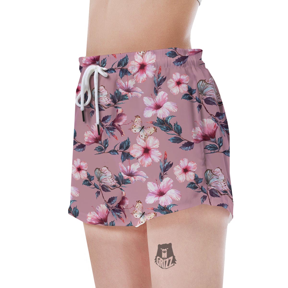 Hand Drawn Hibiscus Print Women's Shorts-grizzshop