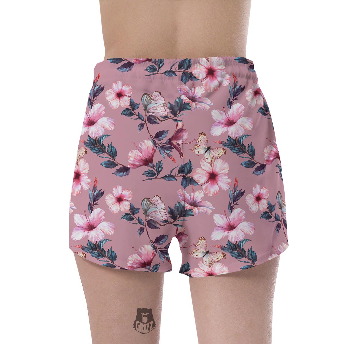 Hand Drawn Hibiscus Print Women's Shorts-grizzshop
