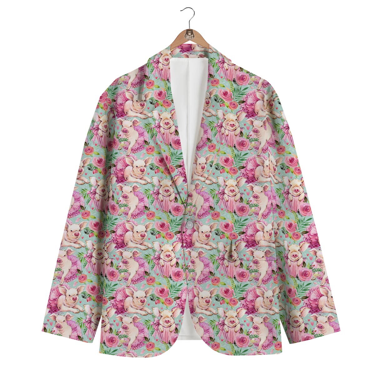 Hand Drawn Pig Pattern Print Men's Blazer-grizzshop