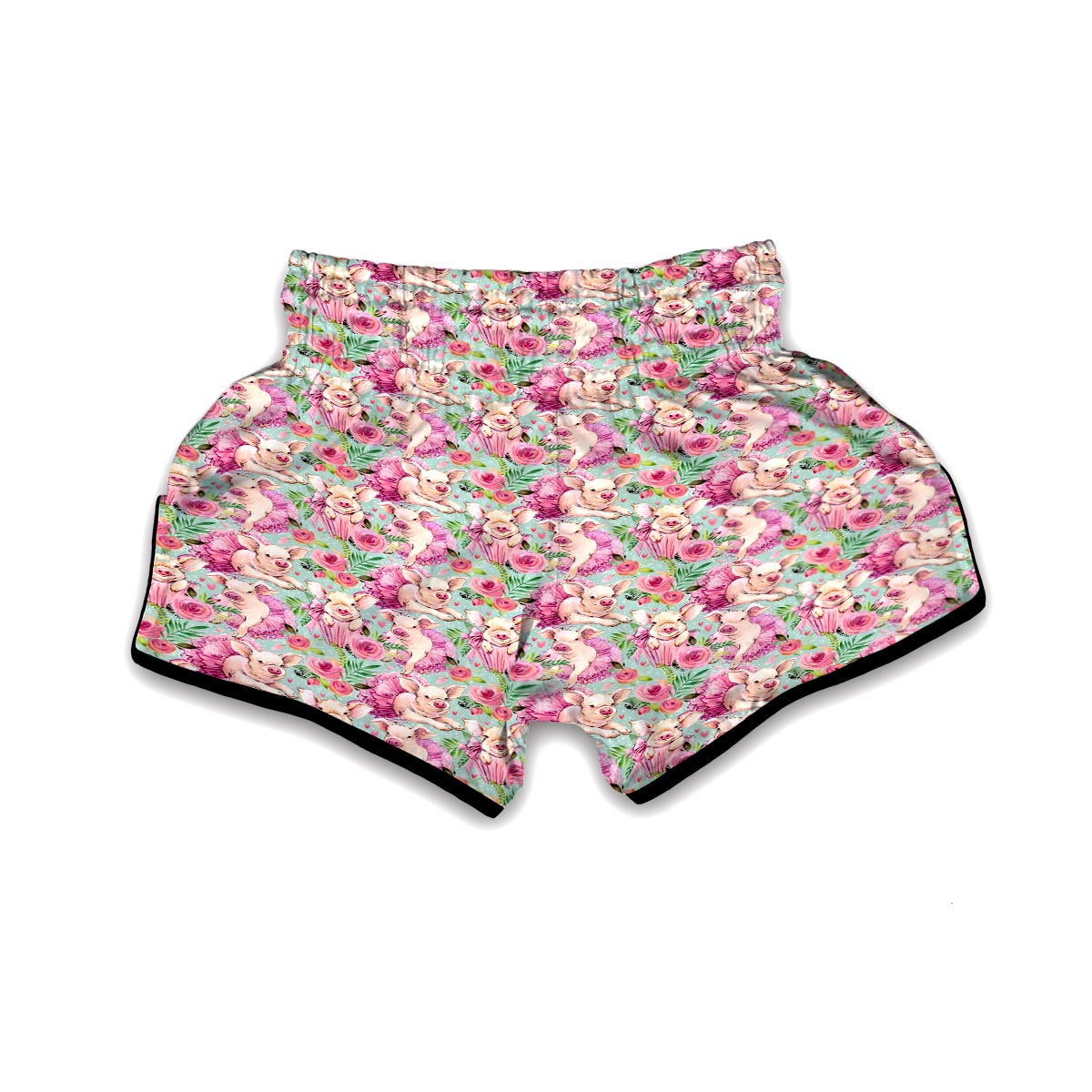 Hand Drawn Pig Pattern Print Muay Thai Boxing Shorts-grizzshop