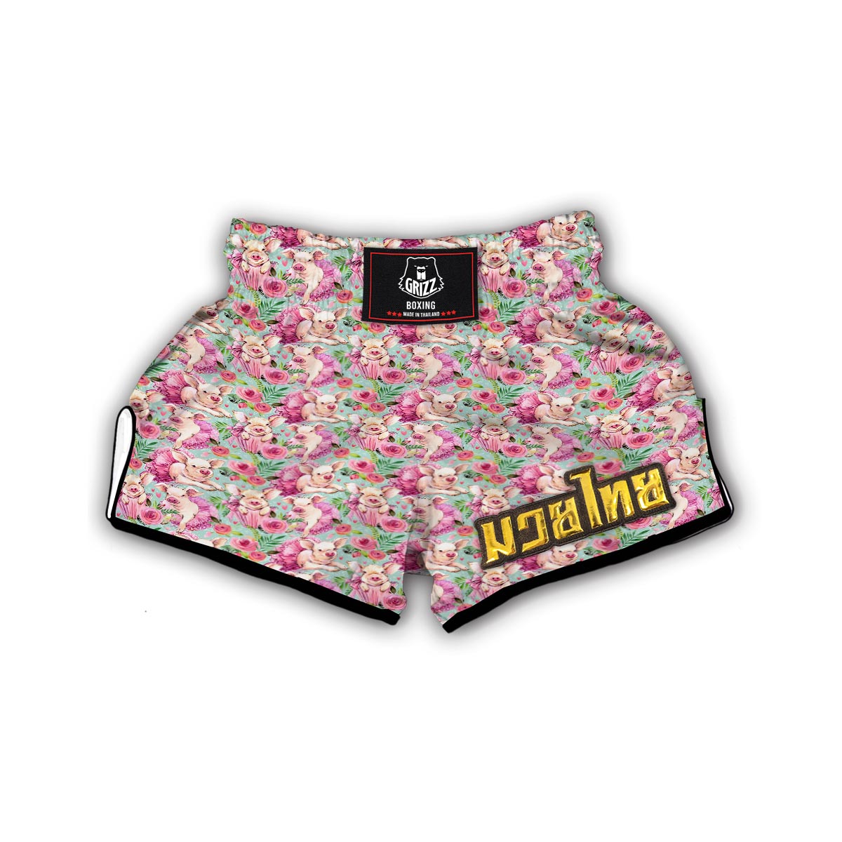 Hand Drawn Pig Pattern Print Muay Thai Boxing Shorts-grizzshop