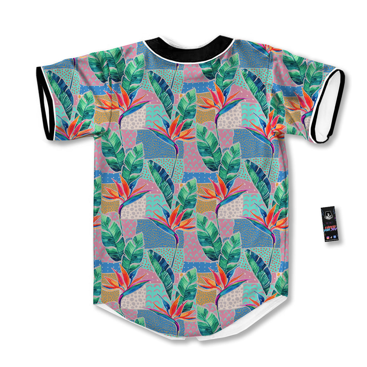 Hand Drawn Watercolor Tropical Print Pattern Baseball Jersey-grizzshop