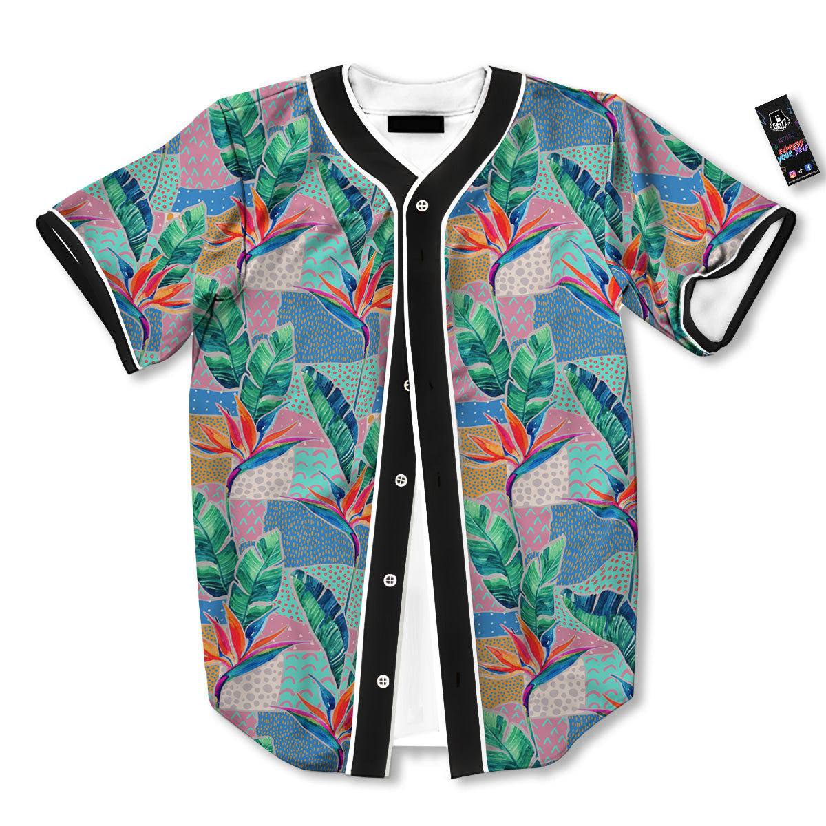Hand Drawn Watercolor Tropical Print Pattern Baseball Jersey-grizzshop