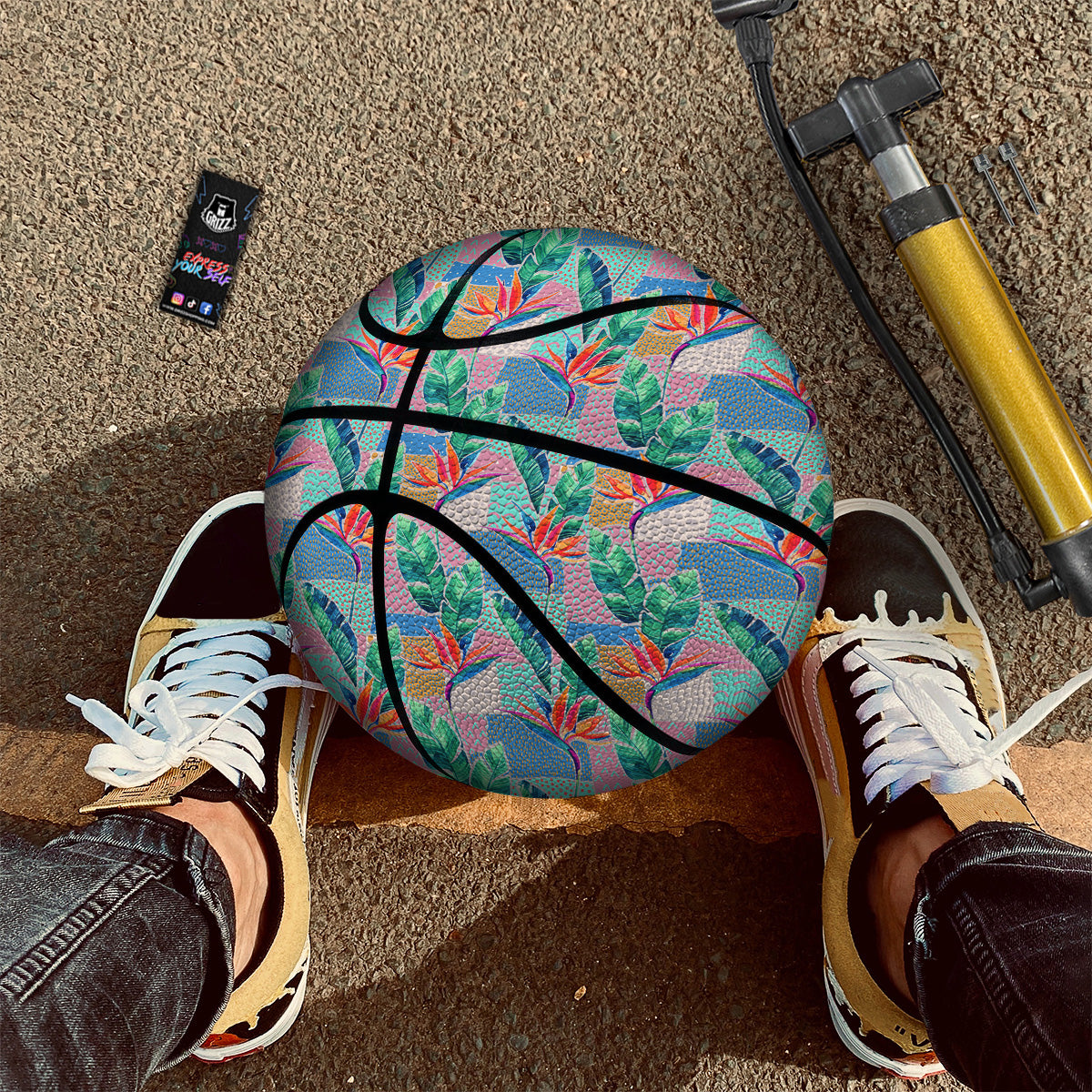 Hand Drawn Watercolor Tropical Print Pattern Basketball-grizzshop