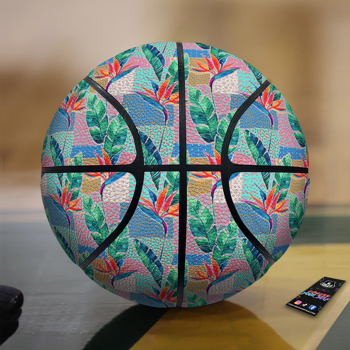 Hand Drawn Watercolor Tropical Print Pattern Basketball-grizzshop