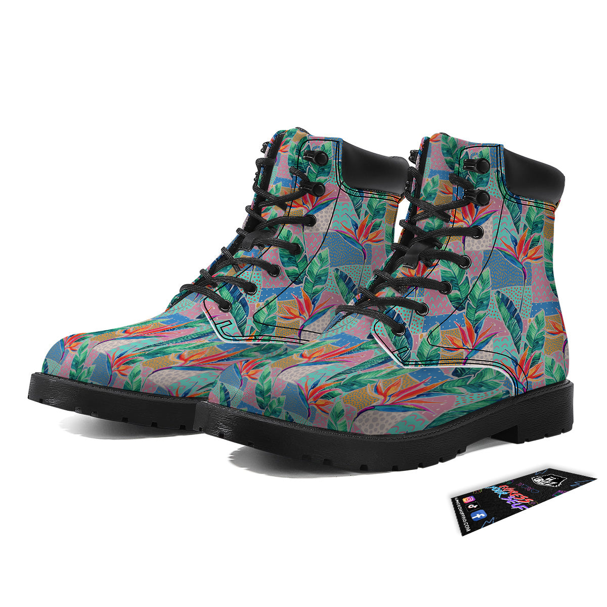Hand Drawn Watercolor Tropical Print Pattern Boots-grizzshop