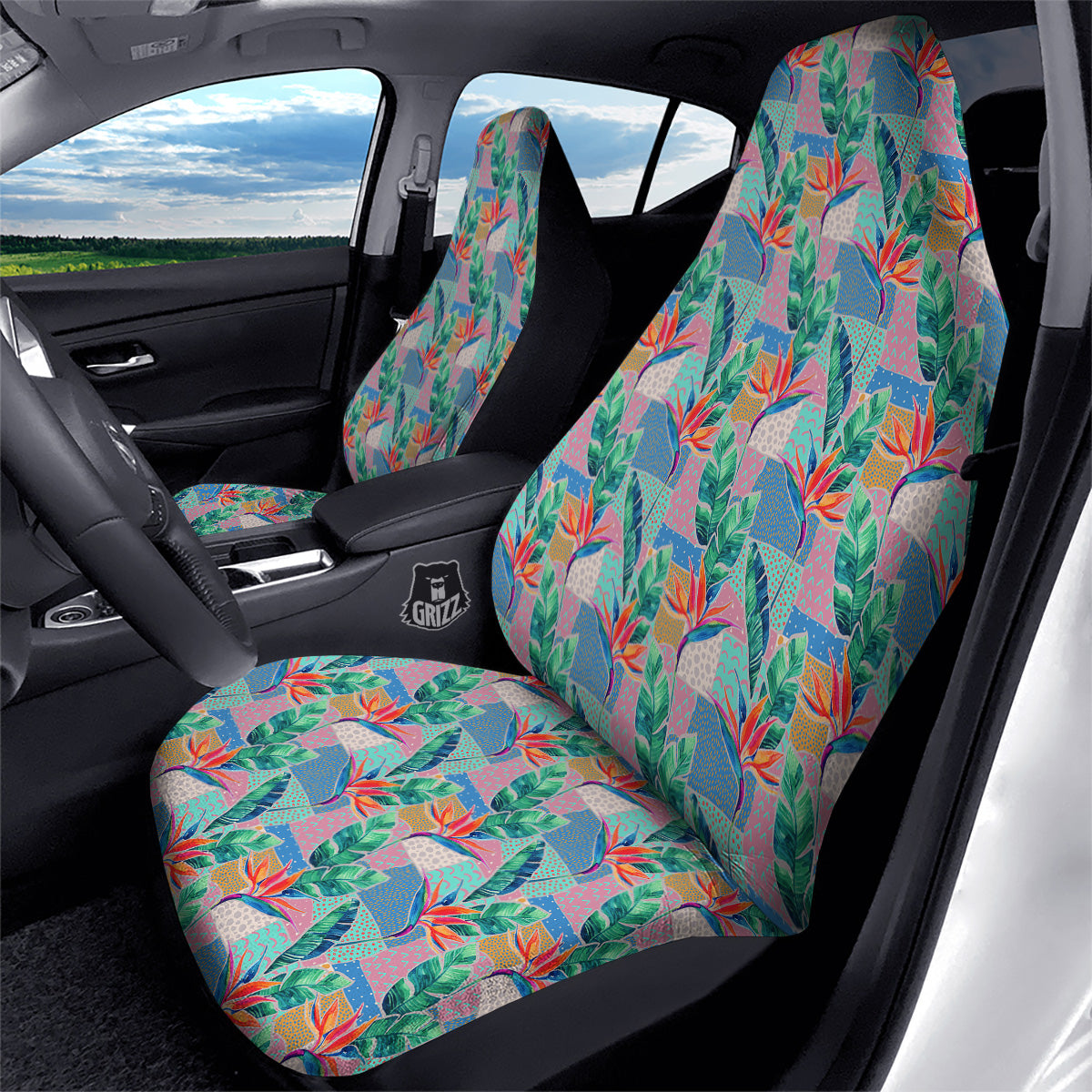 Hand Drawn Watercolor Tropical Print Pattern Car Seat Covers-grizzshop