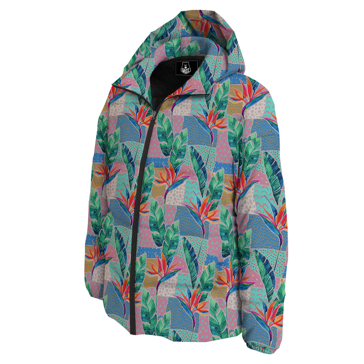 Hand Drawn Watercolor Tropical Print Pattern Down Jacket-grizzshop