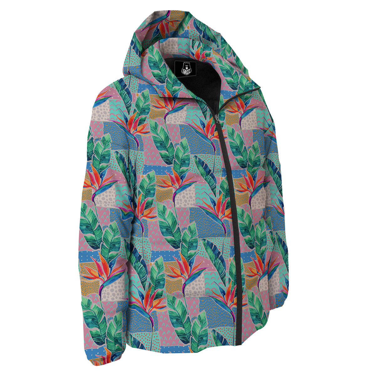 Hand Drawn Watercolor Tropical Print Pattern Down Jacket-grizzshop