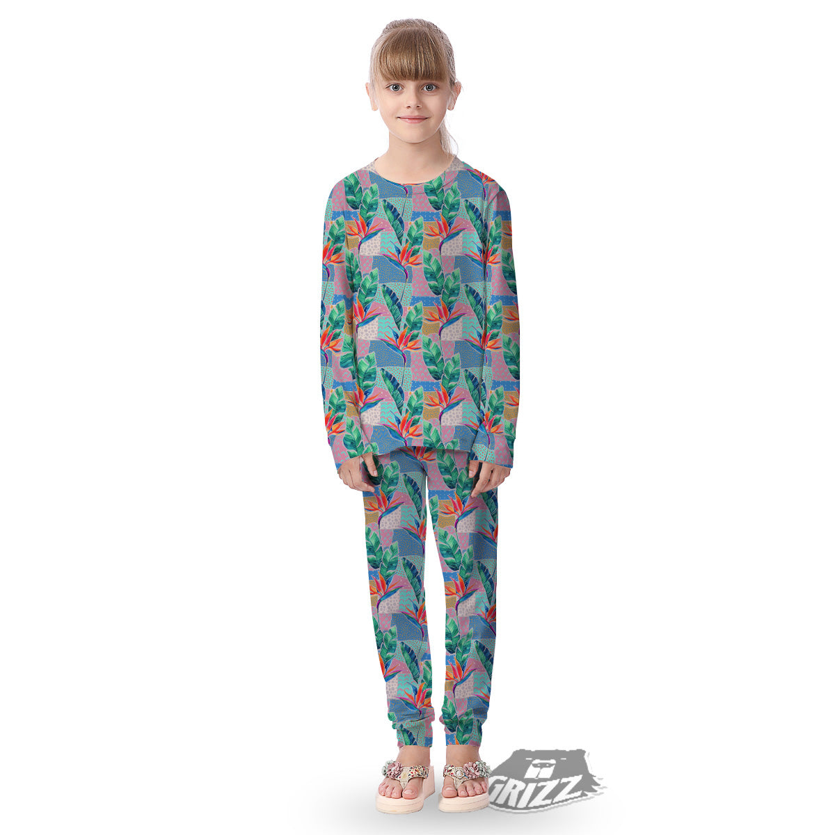 Hand Drawn Watercolor Tropical Print Pattern Kid's Pajamas-grizzshop