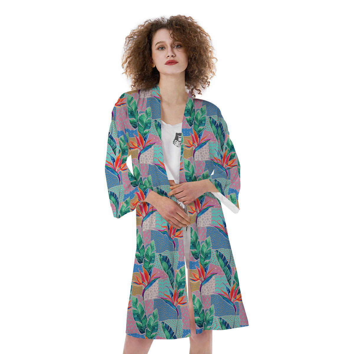 Hand Drawn Watercolor Tropical Print Pattern Kimono-grizzshop