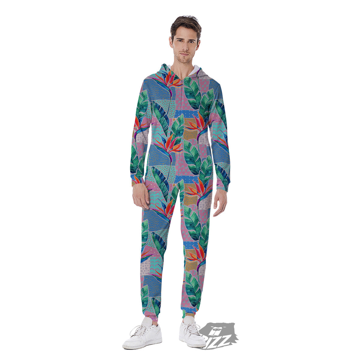 Hand Drawn Watercolor Tropical Print Pattern Men's Jumpsuit-grizzshop