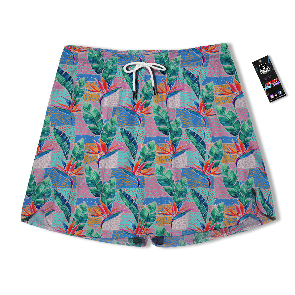 Hand Drawn Watercolor Tropical Print Pattern Men's Running Shorts-grizzshop