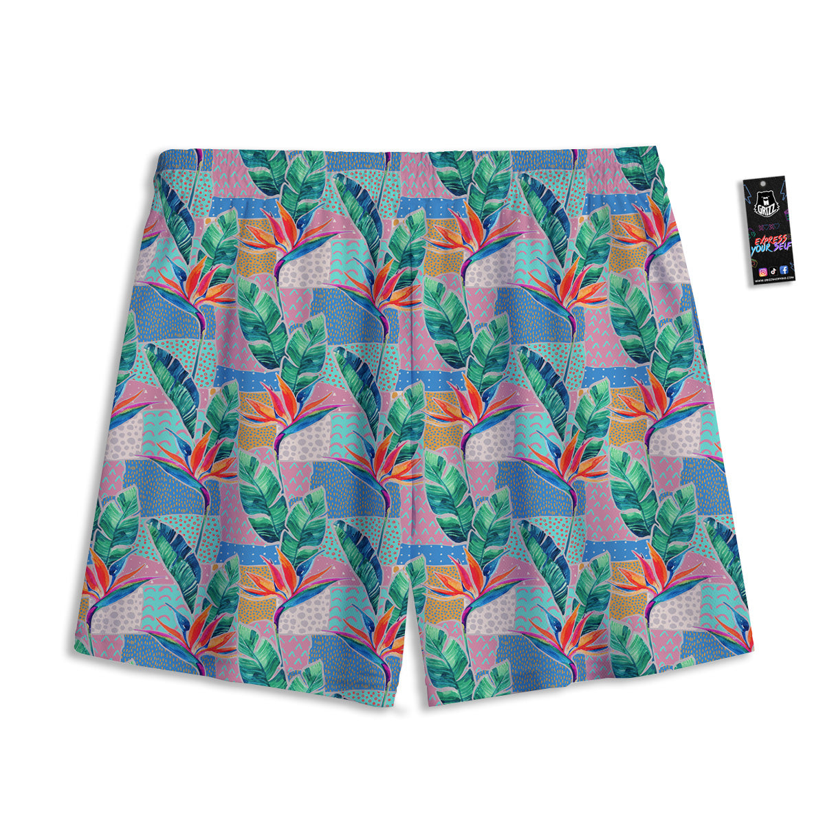 Hand Drawn Watercolor Tropical Print Pattern Mesh Shorts-grizzshop