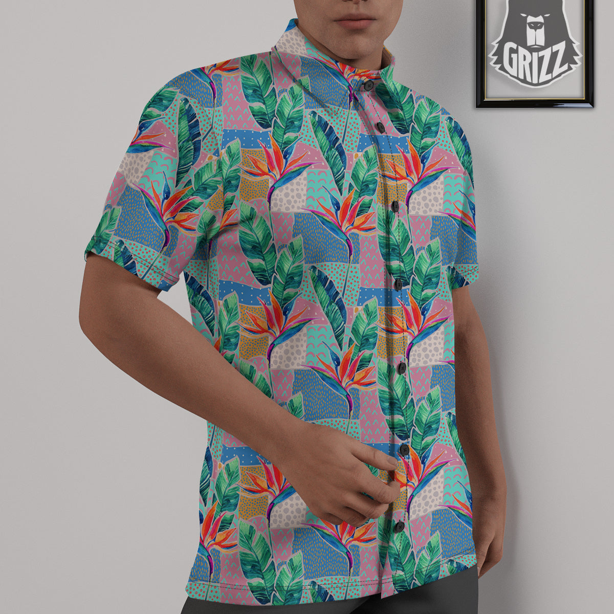 Hand Drawn Watercolor Tropical Print Pattern Untucked Shirts-grizzshop