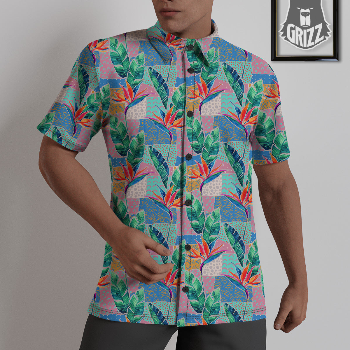 Hand Drawn Watercolor Tropical Print Pattern Untucked Shirts-grizzshop
