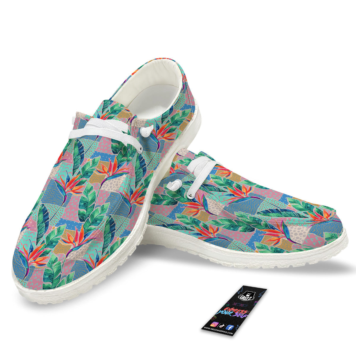 Hand Drawn Watercolor Tropical Print Pattern White Loafers-grizzshop