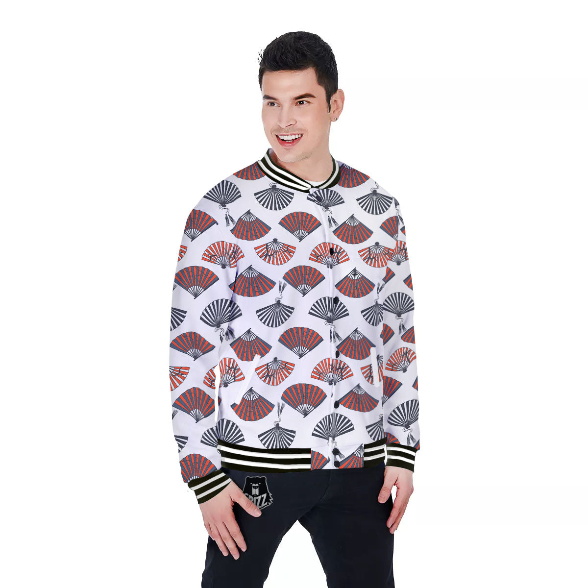 Hand Fan Japanese Print Pattern Baseball Jacket-grizzshop