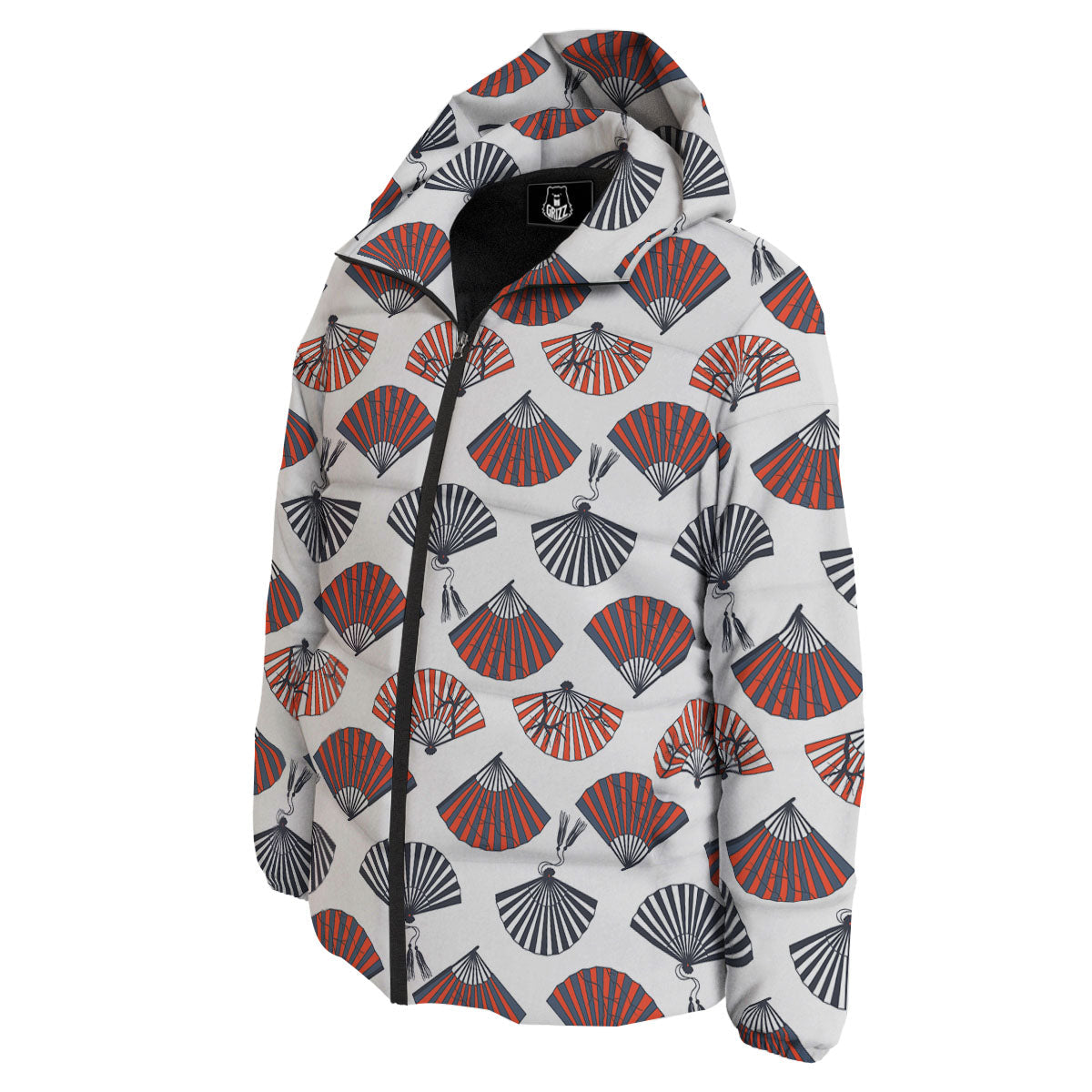 Hand Fan Japanese Print Pattern Down Jacket-grizzshop
