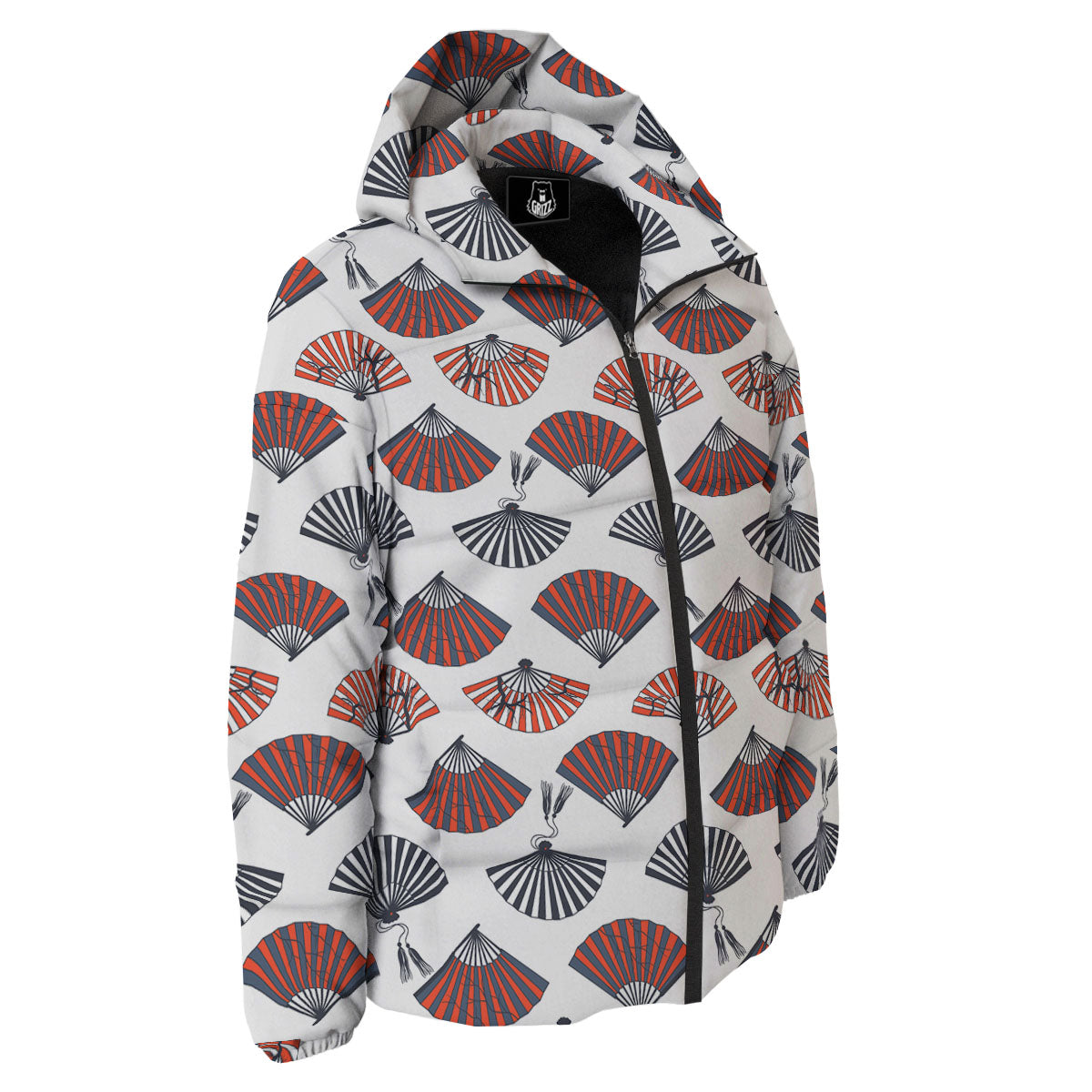 Hand Fan Japanese Print Pattern Down Jacket-grizzshop