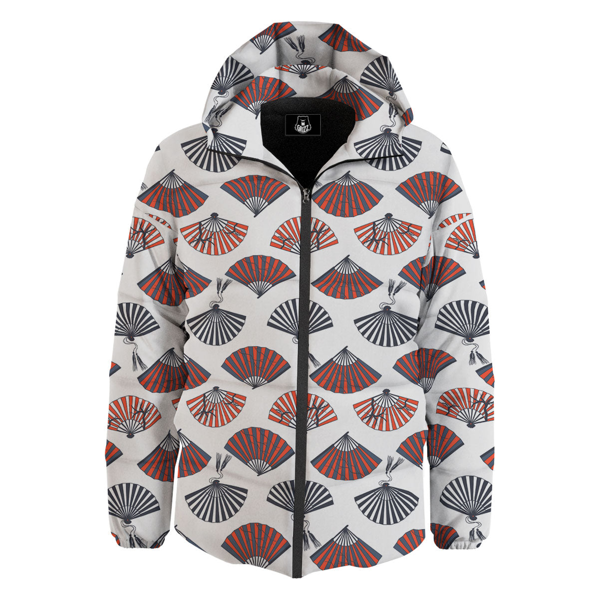 Hand Fan Japanese Print Pattern Down Jacket-grizzshop