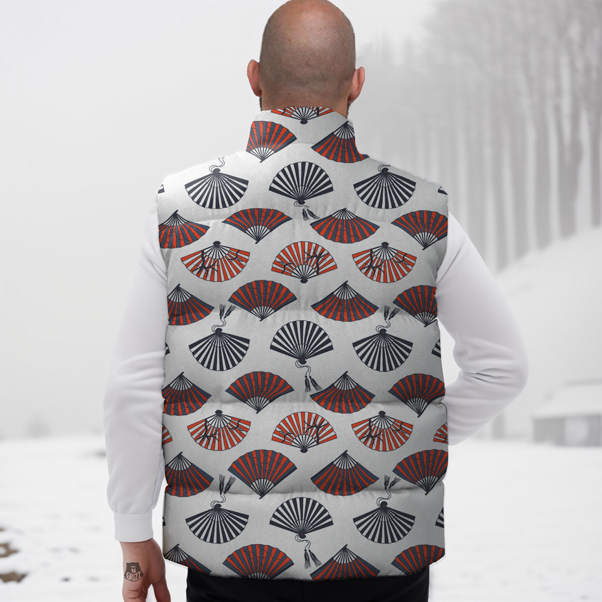 Hand Fan Japanese Print Pattern Down Vest