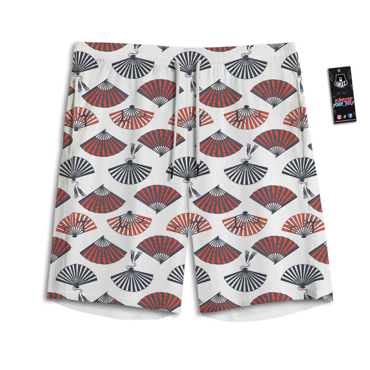 Hand Fan Japanese Print Pattern Men's Athletic Shorts