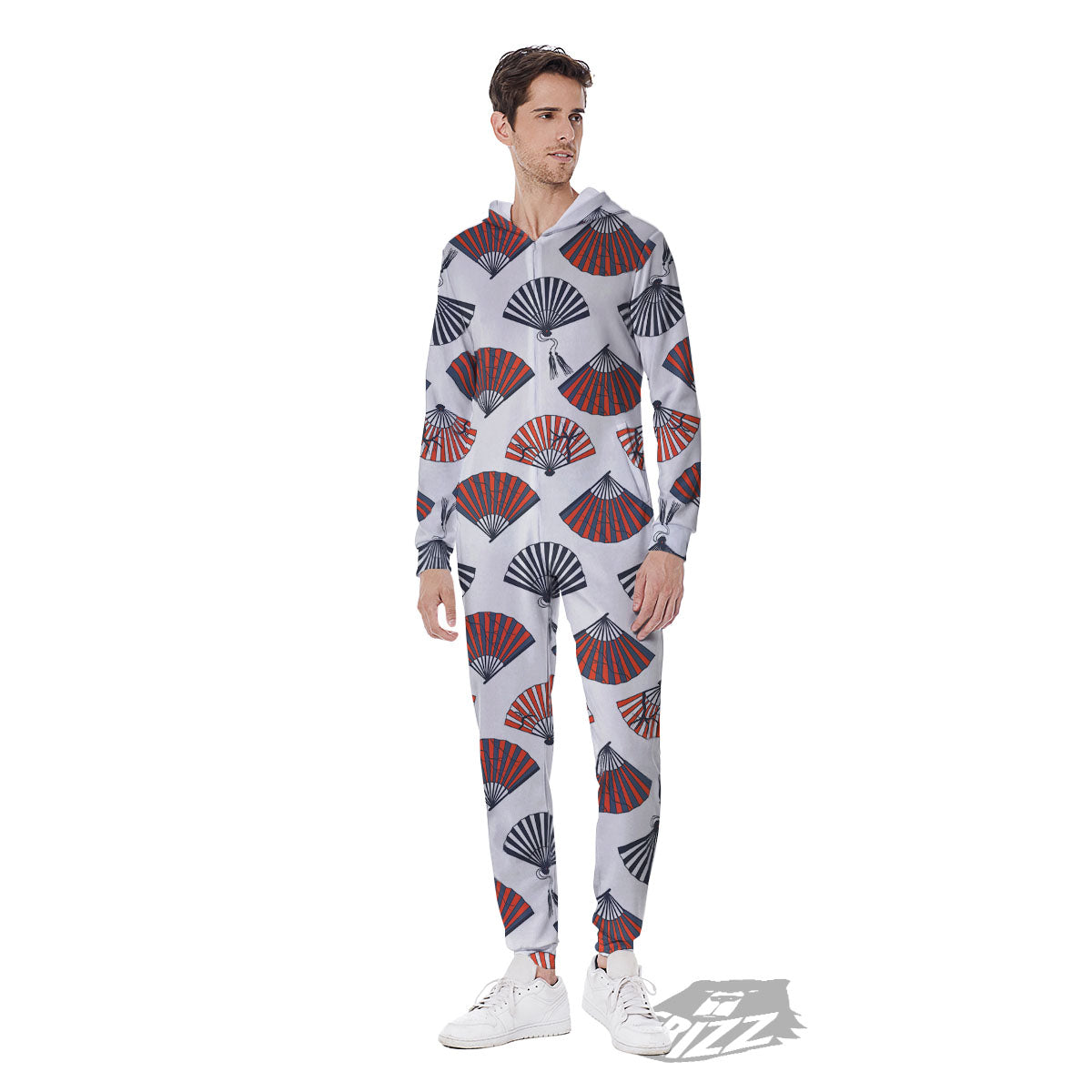 Hand Fan Japanese Print Pattern Men's Jumpsuit-grizzshop