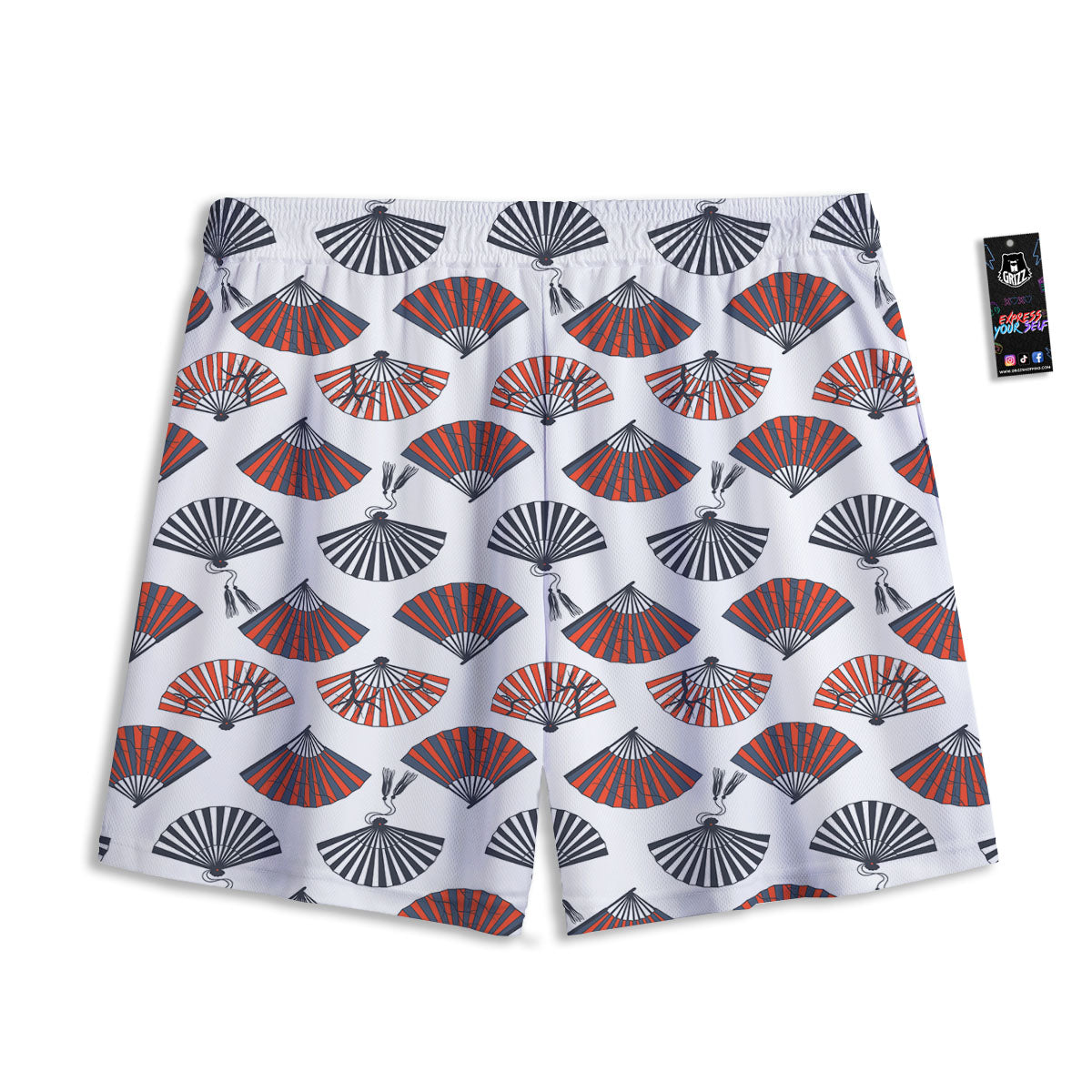 Hand Fan Japanese Print Pattern Mesh Shorts