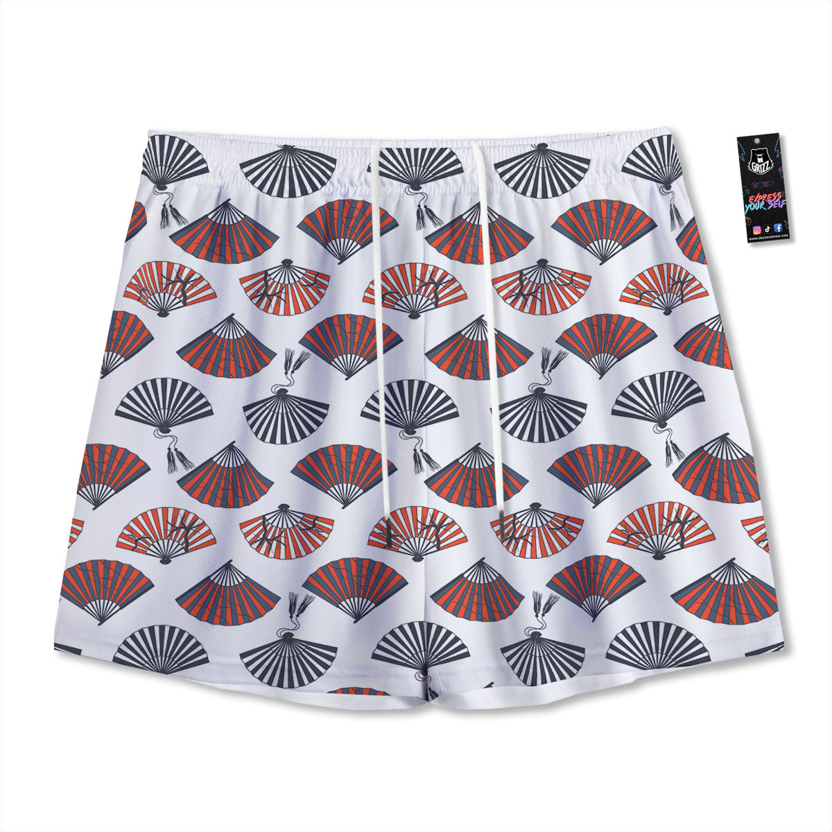 Hand Fan Japanese Print Pattern Mesh Shorts