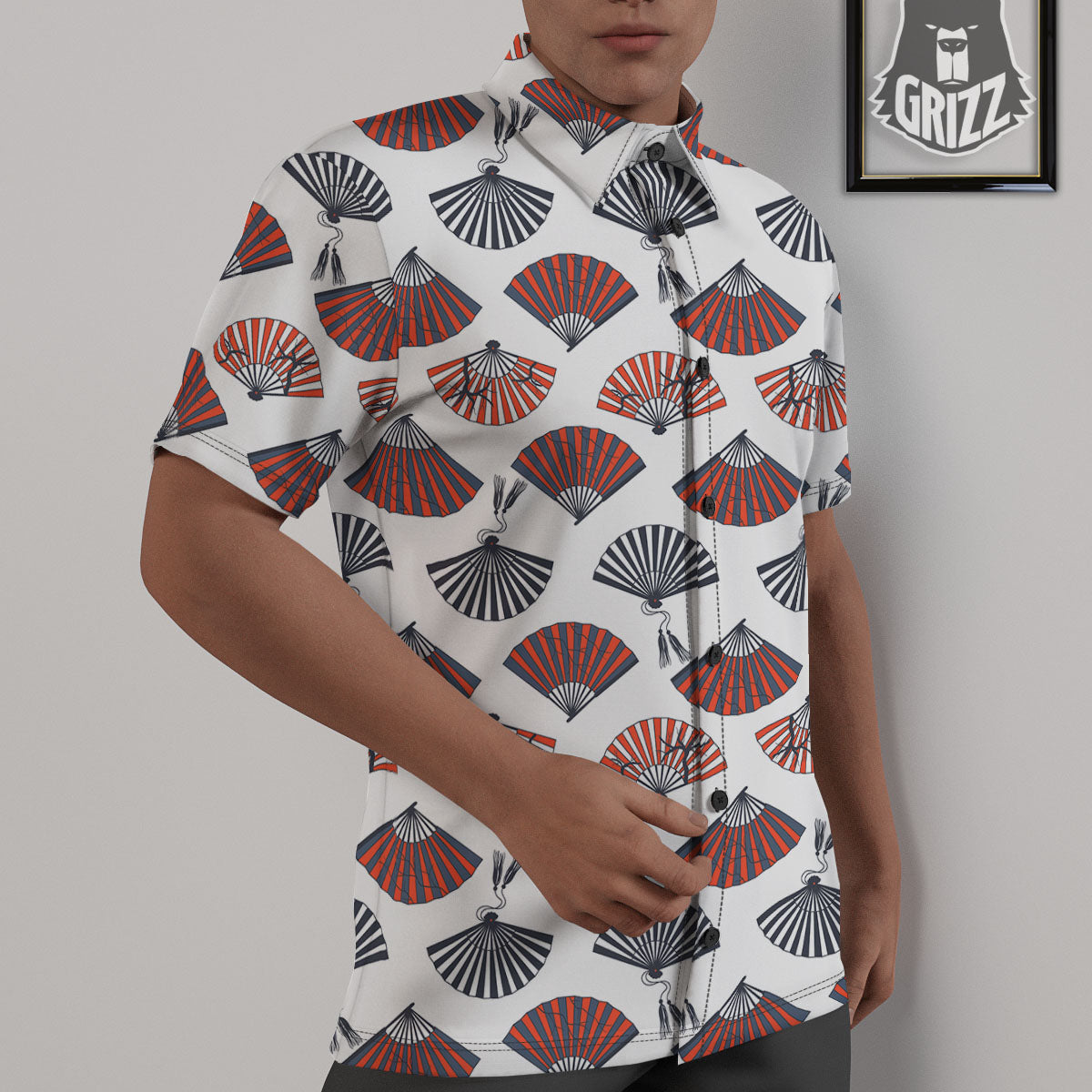 Hand Fan Japanese Print Pattern Untucked Shirts-grizzshop