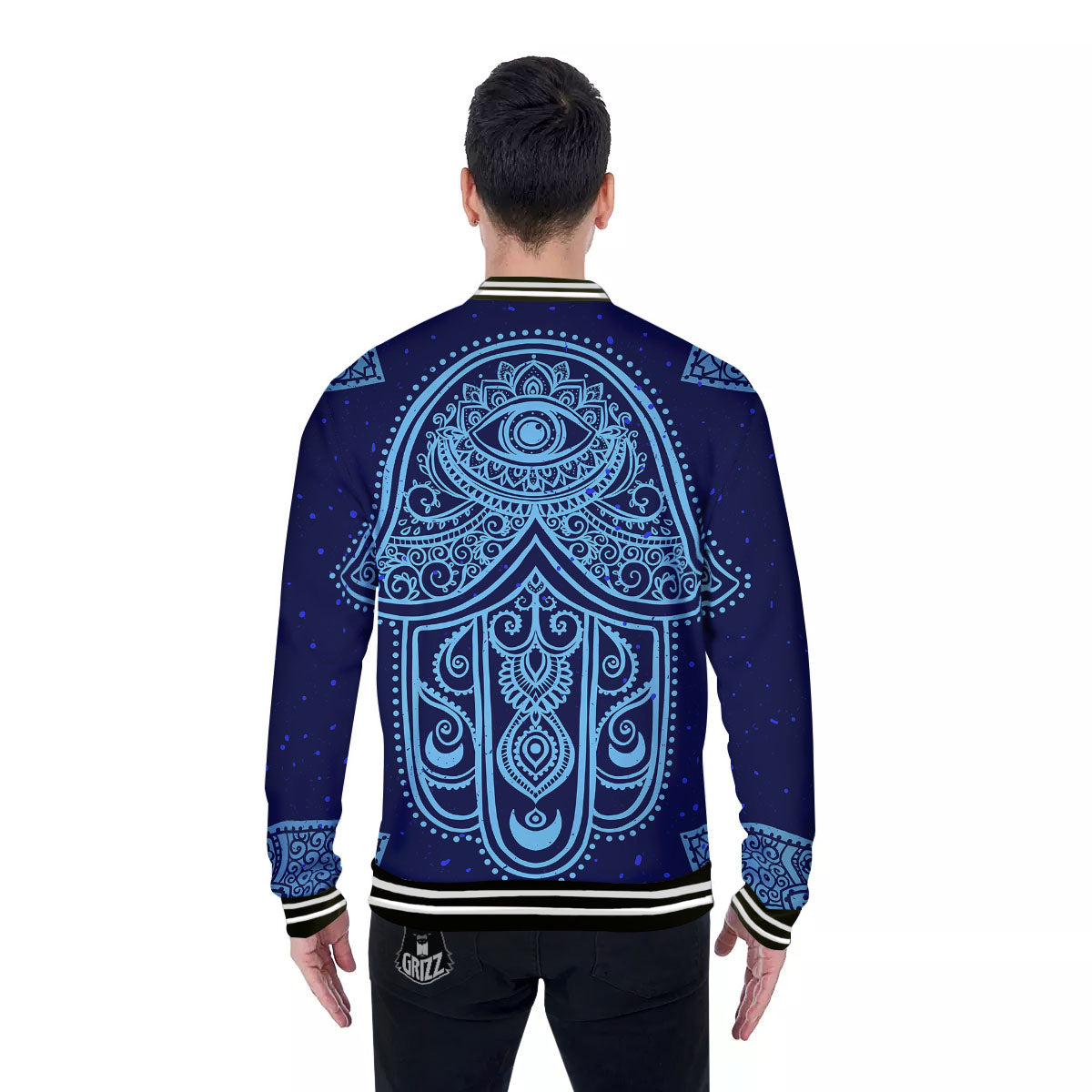 Hand Indian Hamsa Print Baseball Jacket-grizzshop
