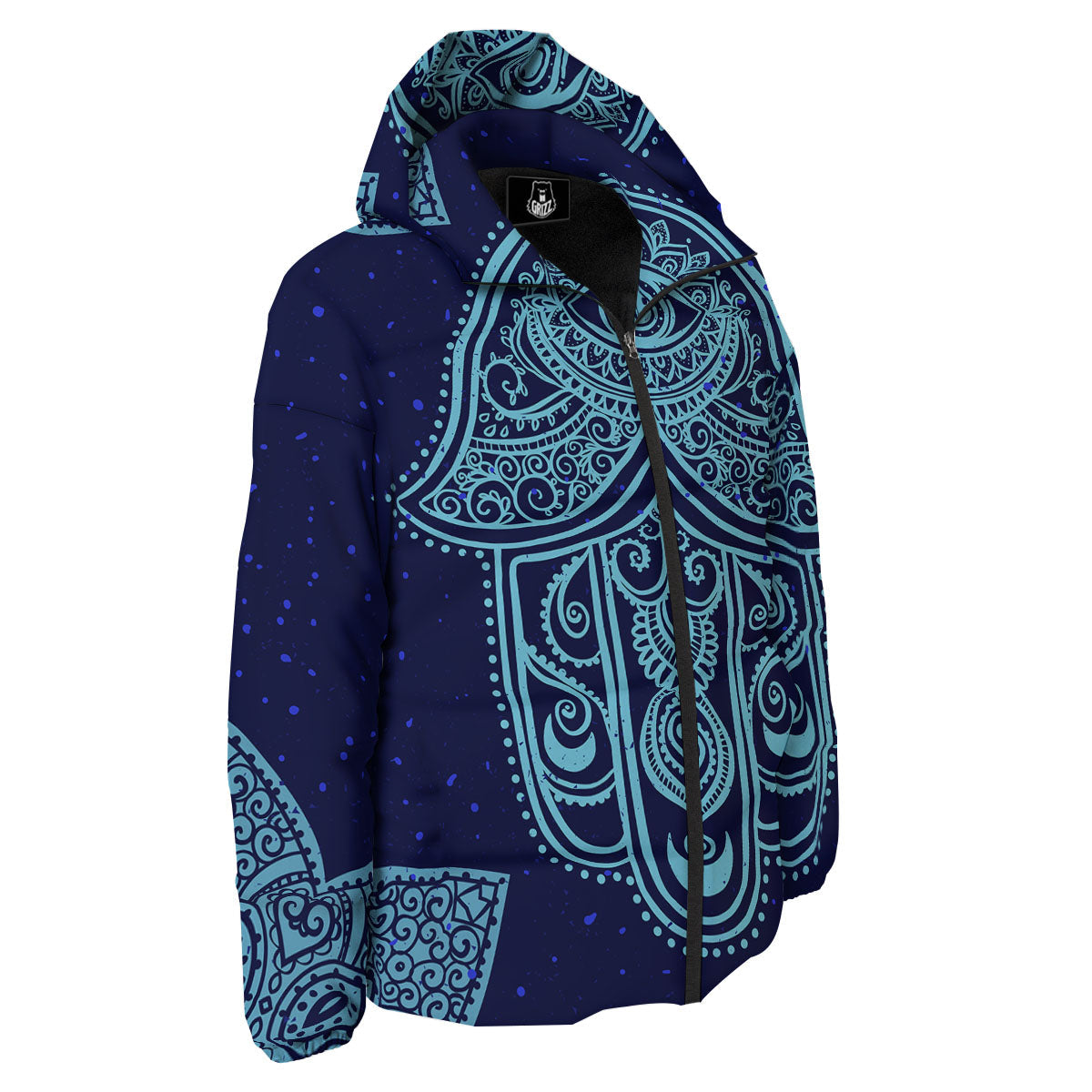 Hand Indian Hamsa Print Down Jacket-grizzshop