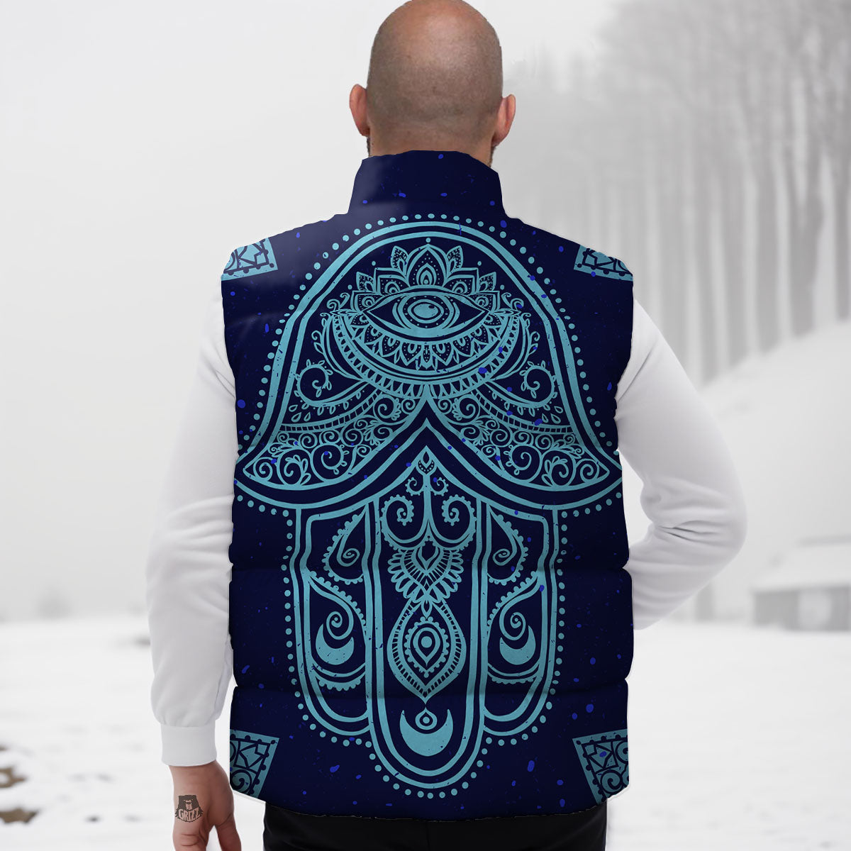 Hand Indian Hamsa Print Down Vest
