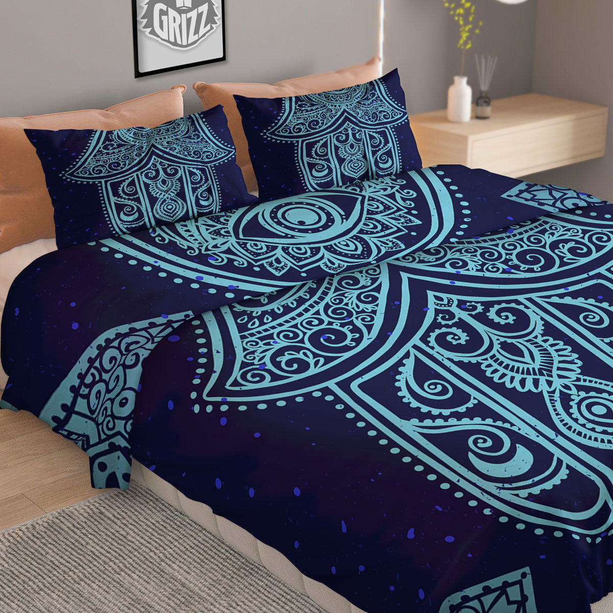 Hand Indian Hamsa Print Duvet Cover Bedding Set
