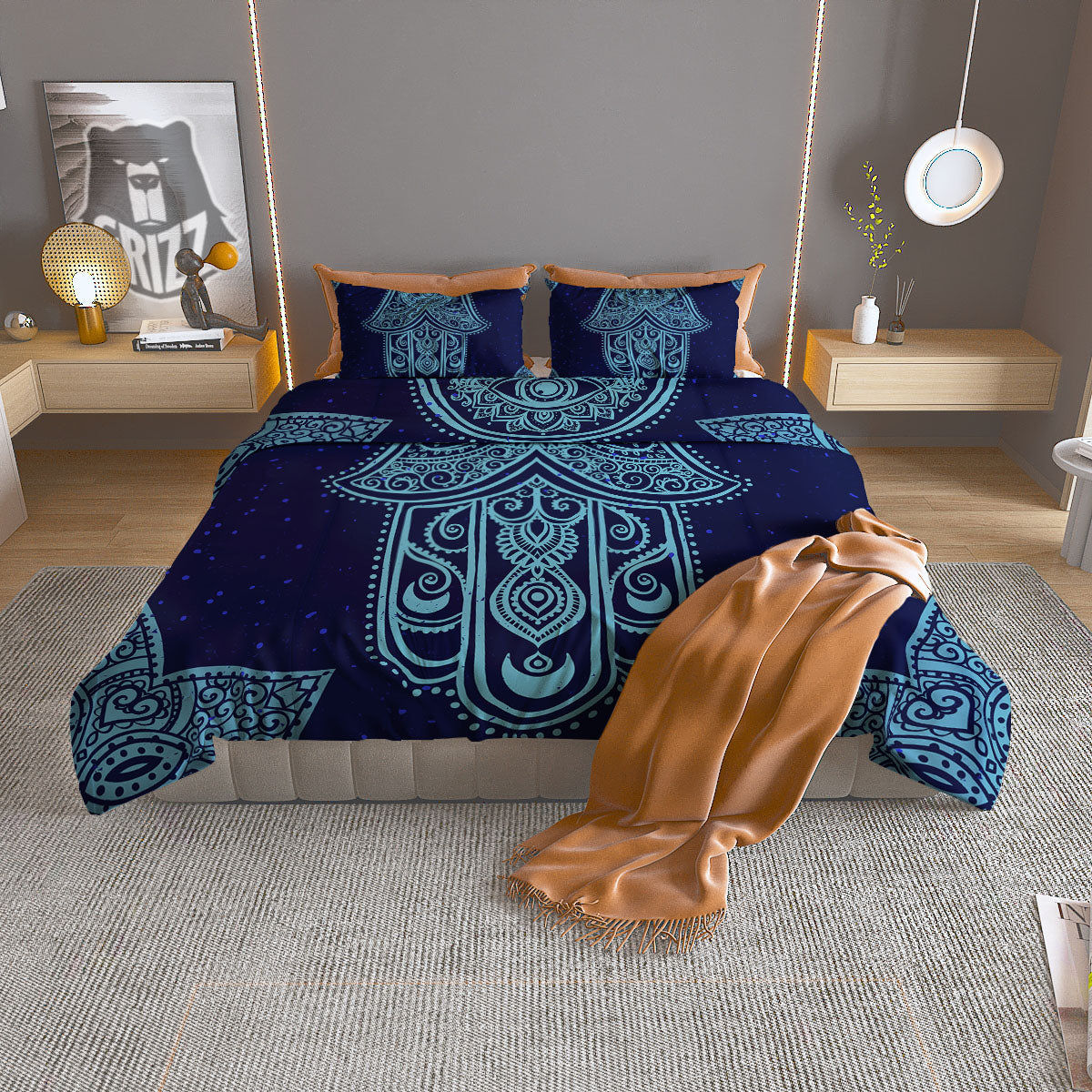 Hand Indian Hamsa Print Duvet Cover Bedding Set